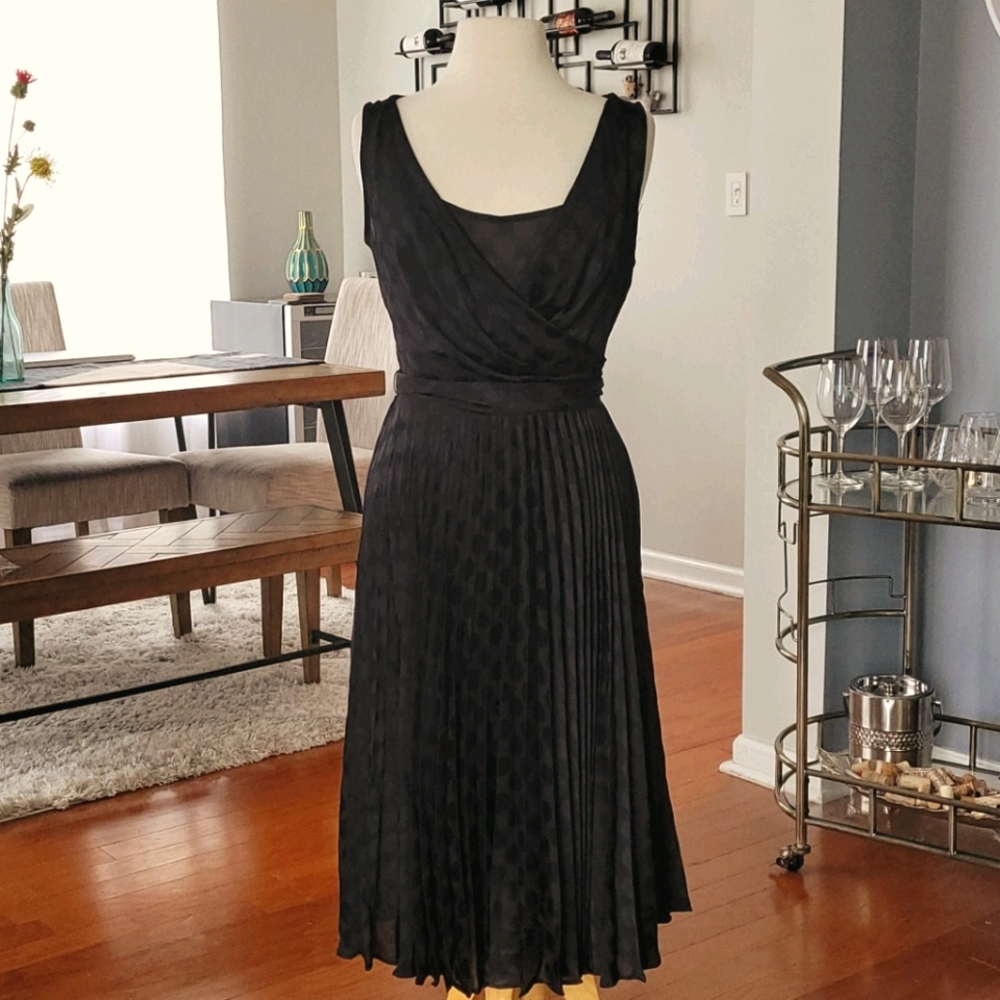 NWT Black Polka Dot Pleated Faux Wrap Dress